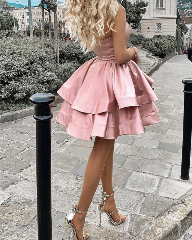 Beautiful Dusty Pink Short Prom Dresses Two layers Prom Dresses