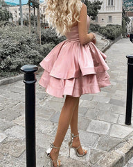 Beautiful Dusty Pink Short Prom Dresses Two layers Prom Dresses