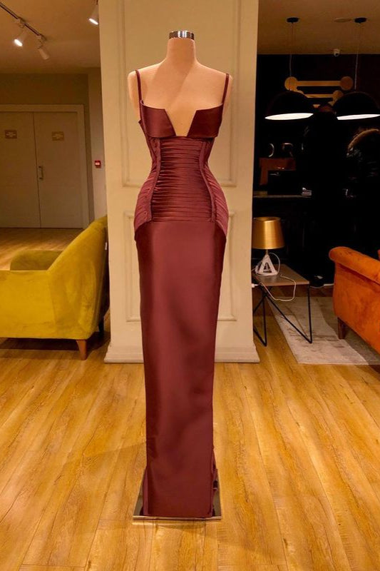 Gorgeous Spaghetti-Straps Cabernet Mermaid Prom Dress Spaghetti-Straps