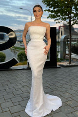 Elegant Strapless Mermaid Sequins Long Prom Dress On Sale