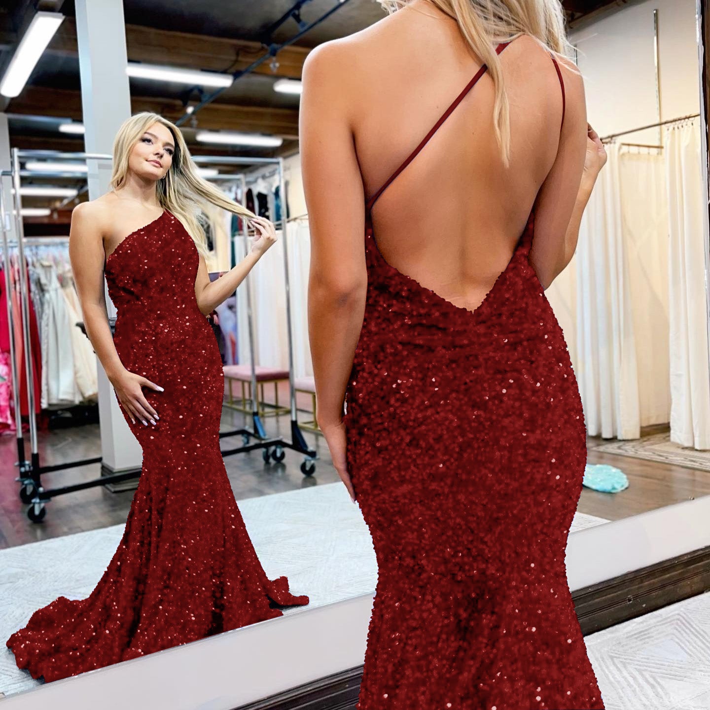Royal Blue One-Shoulder Mermaid Prom Dress with Sequins