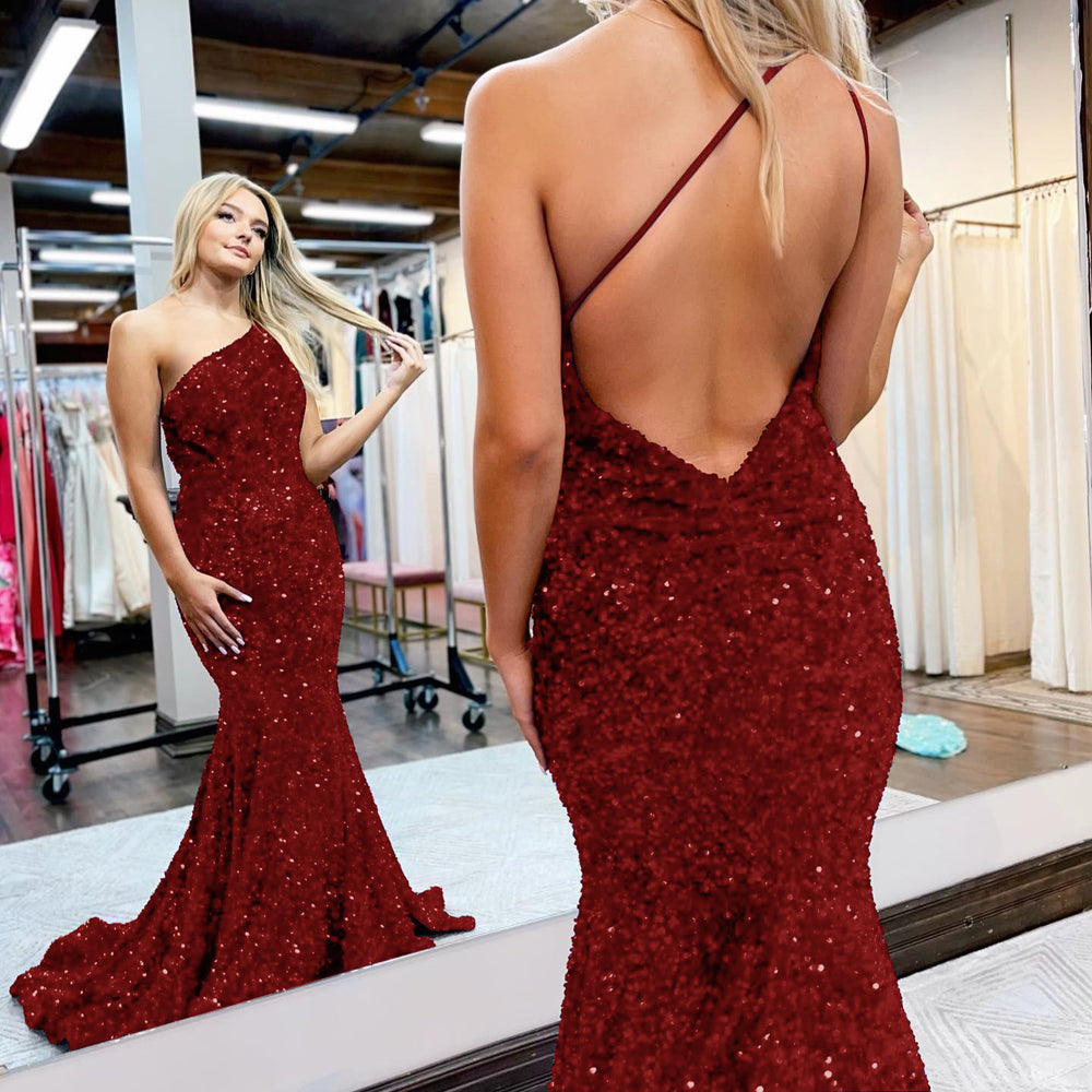 Royal Blue One-Shoulder Mermaid Prom Dress with Sequins