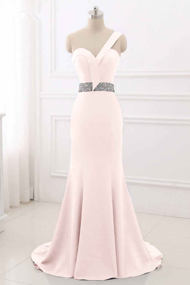 Royal Blue One Shoulder Sleeveless Mermaid Prom Dress with Beads Rhinestones