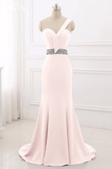 Royal Blue One Shoulder Sleeveless Mermaid Prom Dress with Beads Rhinestones