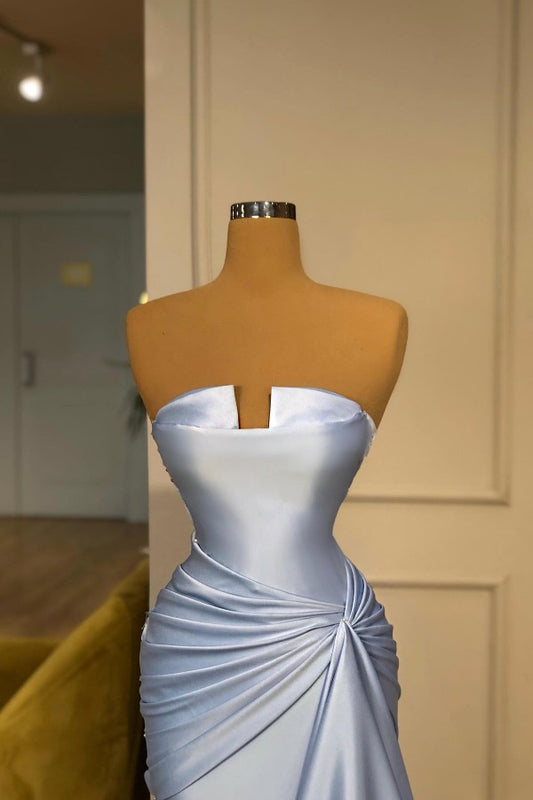 Gorgeous Baby Blue Strapless Mermaid Prom Dress With Pleats On Sale
