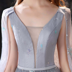 New Arrival Grey Ruffles Long Prom Dress Tulle With Embrodiary