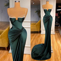 Modern Dark Green Spaghetti-Straps Mermaid Prom Dress Long