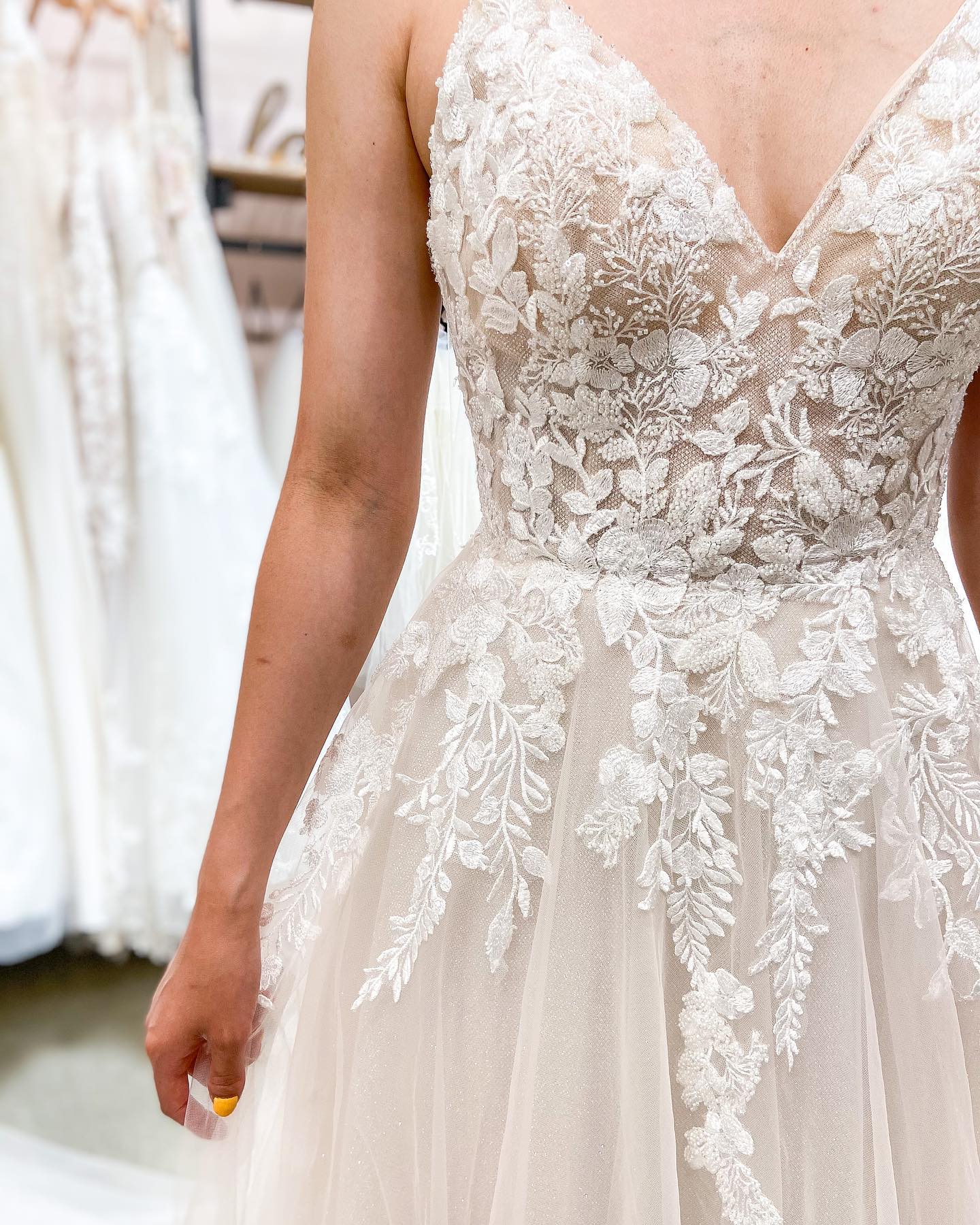 Elegant Backless V-neck A-line Tulle Wedding Gown with Lace