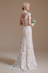 Elegant High-neck Long Lace Mermaid Wedding Dress With Sleeves