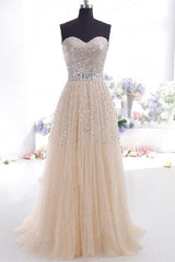 Stunning Sweetheart Sequins Prom Dress Long Tulle Party Gowns