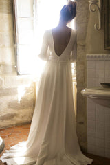 V-Neck Half-Sleeve Bridal Gown