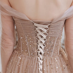 Gorgeous Off-the-Shoulder Tulle Sheer Long Sleeves Prom Dress With Sequins
