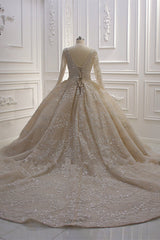 Elegant V-neck Ball Gown with Long Sleeves, Sequins, Beading, and Ruffles