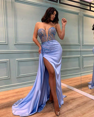 Tulle Lavender Strapless Prom Dress Sleeveless Split Dress