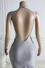 Modern Silver Mermaid Prom Dress Long Beadings Sleeveless On Sale
