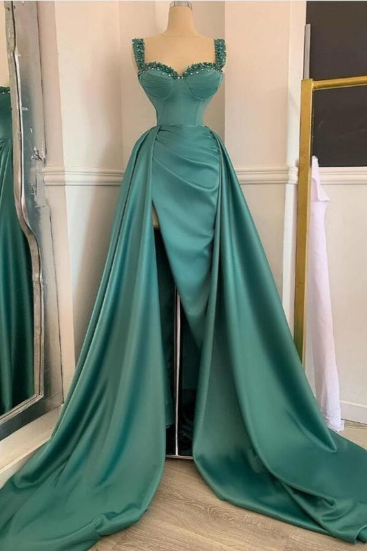 Stunning Straps Beadings Long Prom Dress Sleeveless With Slit