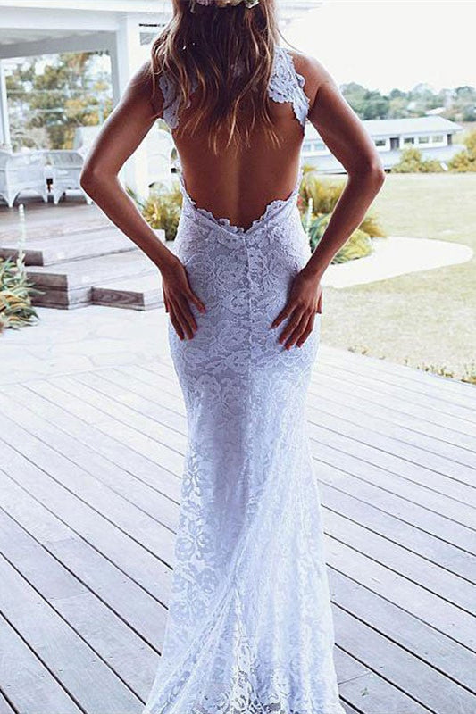Summer Beach Wedding Dress with High Neck and Lace