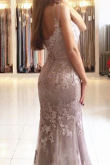Stunning Spaghetti-Straps Lace Appliques Prom Dress Long Mermaid