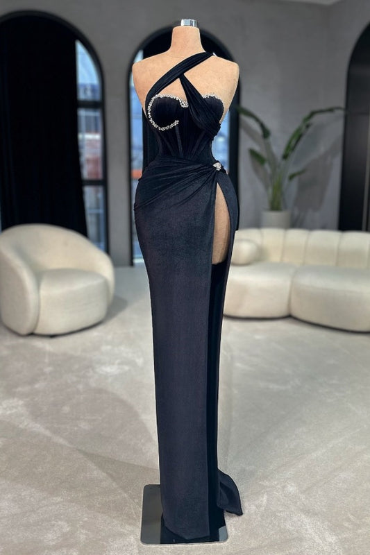 Black Velvet Long Prom Dress Mermaid Sleeveless with Beads