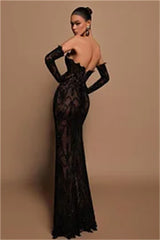 Gorgeous Black Long Sleeve Strapless Sliming Mermaid Evening Dress