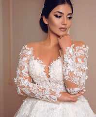 Princess Wedding Dress with Long Sleeves in Modest Tulle and Lace