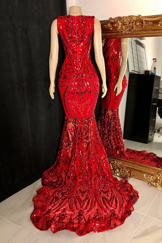 Modern Sleeveless V-Neck Mermaid Prom Dresses Sequins Long Online