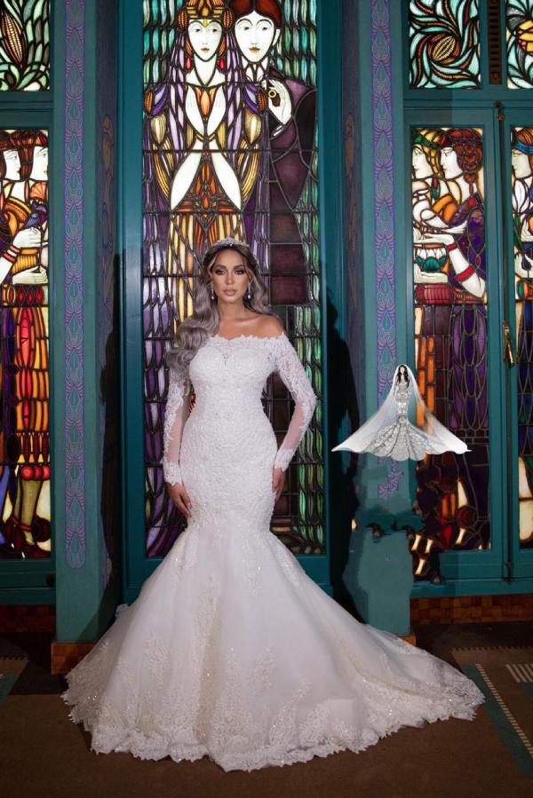 Long Detachable Sleeves Off-the-Shoulder Mermaid Wedding Dresses in Modern Style
