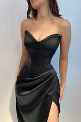 New Arrival Black V-Neck Sleeveless Mermaid Prom Dress With Split