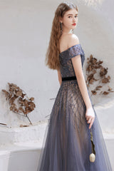 Gorgeous Off-the-Shoulder Tulle Prom Dress With Beadings Online