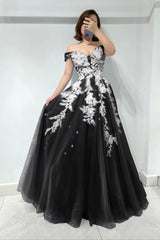 Amazing Lilac Sweetheart Off-the-Shoulder Tulle Evening Dress with Appliques