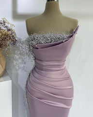 Beautiful Wisteria Strapless Mermaid Prom Dresses Long With Pearls