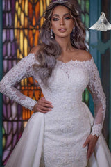 Long Detachable Sleeves Off-the-Shoulder Mermaid Wedding Dresses in Modern Style