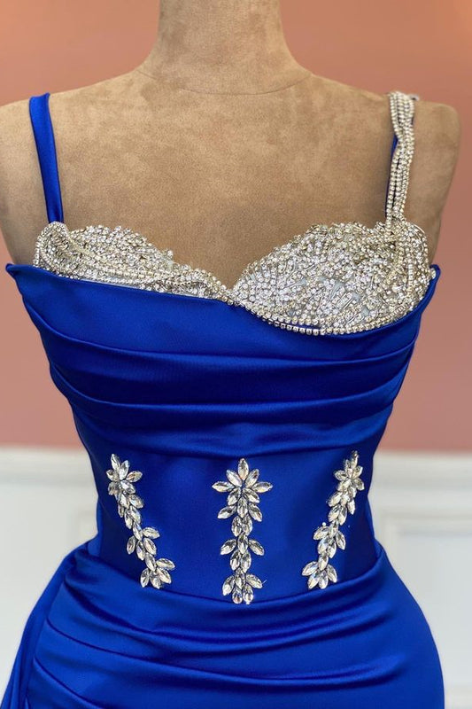 Modern Royal Blue Sweetheart Mermaid Prom Dress Beadings With Ruffles