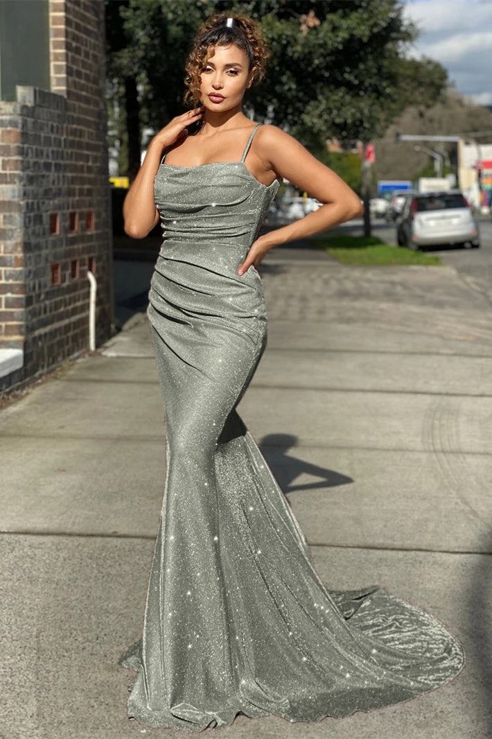 Classy Spaghetti-Straps Mermaid Prom Dress Long Open Back With Zipper
