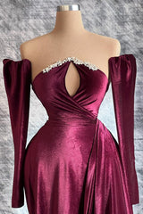 New Arrival Keyhole Long Velvet Prom Dress Detachable Sleeves With Beads