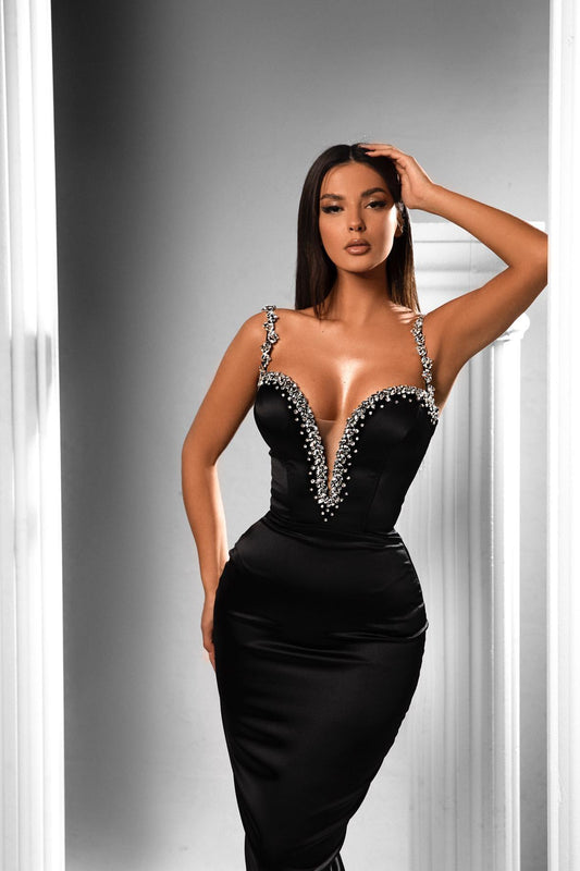 Chic Black Sleeveless Mermaid Prom Dress With Beadings On Sale