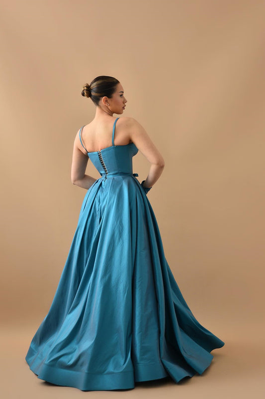 Gorgeous Ink Blue Spaghetti-Straps Sleeveless A-Line Prom Dress On Sale