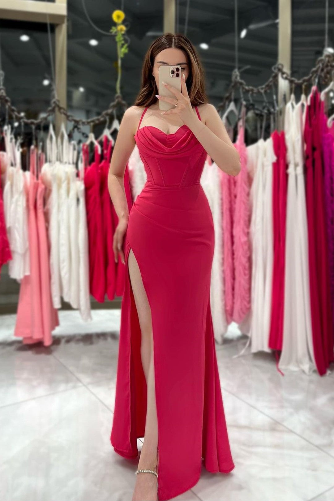 Black Evening Dress Spaghetti Strap Sweatheart With High Slit