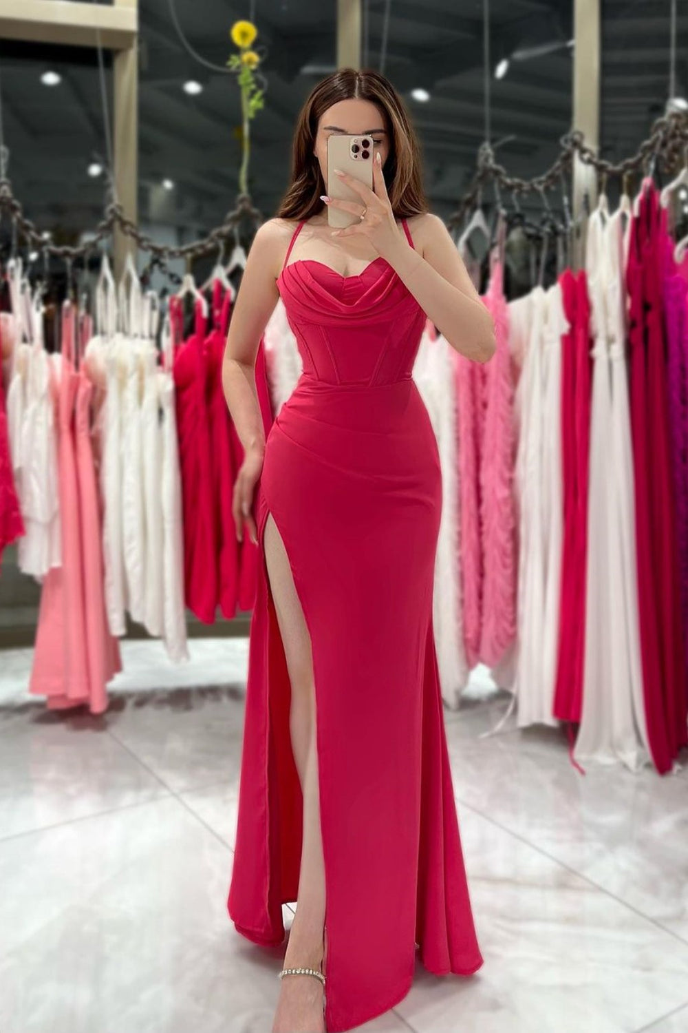 Black Evening Dress Spaghetti Strap Sweatheart With High Slit