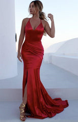 Sleeveless V-Neck Long Prom Dress Fit and Flare Side Split