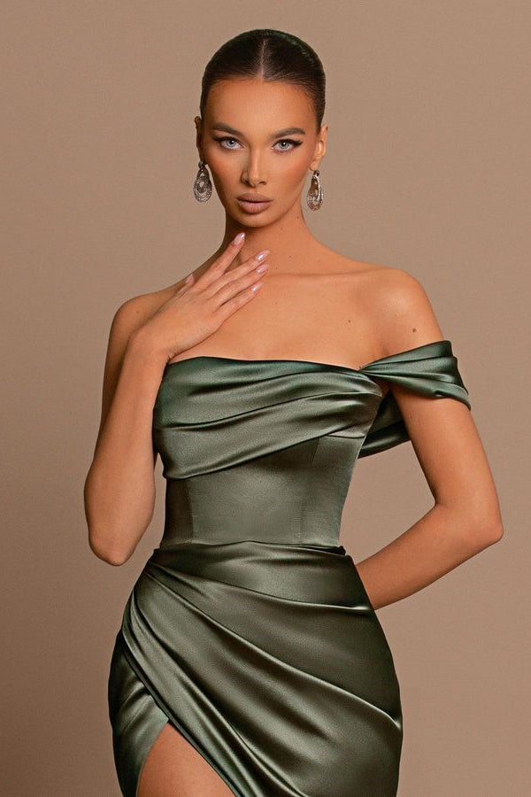 Gorgeous Off-the-Shoulder Mermaid Long Prom Dress Slit With Pleats Online