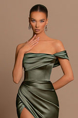 Gorgeous Off-the-Shoulder Mermaid Long Prom Dress Slit With Pleats Online