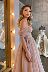Charming Off-the-Shoulder Tulle Prom Dress Sweetheart Tea-Lnegth