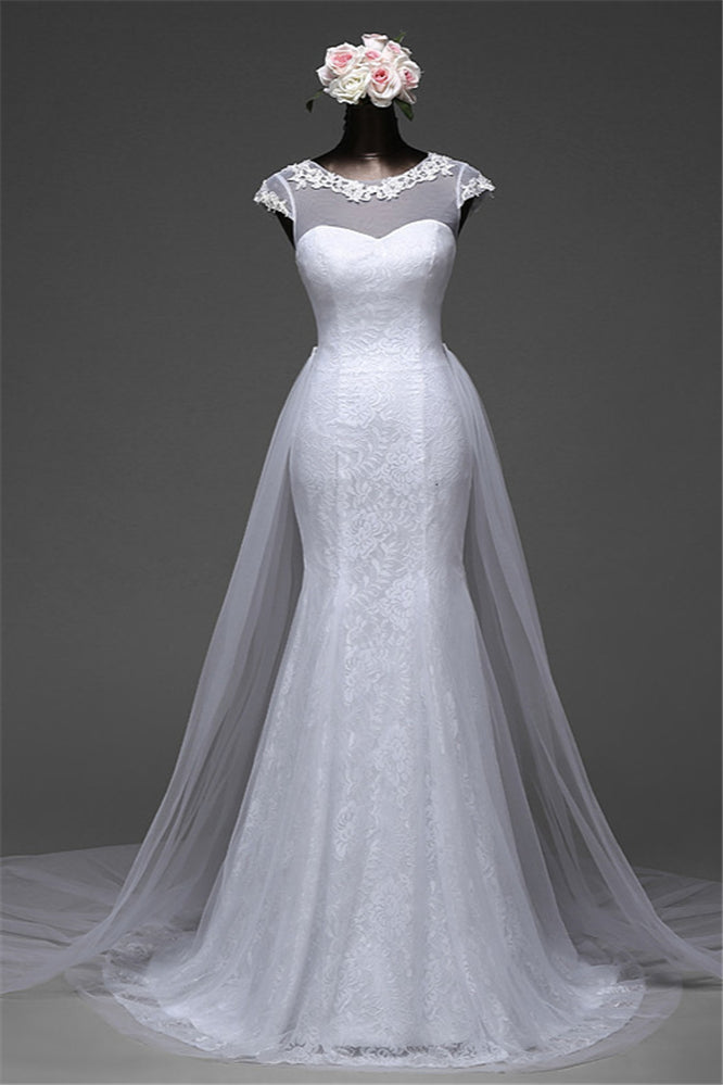 Elegant Mermaid Wedding Gown with Long Lace and Tulle Overskirt