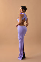Chic Lilac Halter Sleeveless Mermaid Prom Dress With Back Split