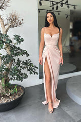 Spaghetti-Straps Mermaid Prom Dress Split Long Evening Party Gowns