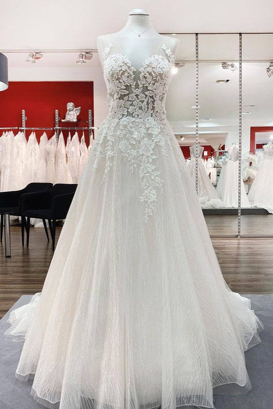 Elegant A-line Wedding Gown with Sweetheart Neckline and Open Back in Stunning Tulle