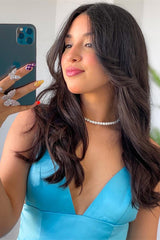 Gorgeous Spaghetti-Straps Ocean Blue Prom Dress Long With Slit