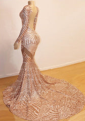 Charming Long Sleevess V-Neck Shinning Sequined Prom Dress Mermaid Long
