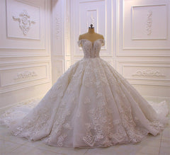 Sweetheart Off-the-Shoulder Backless Wedding Dress with Lace Ruffles and Tulle Appliques by Miabel